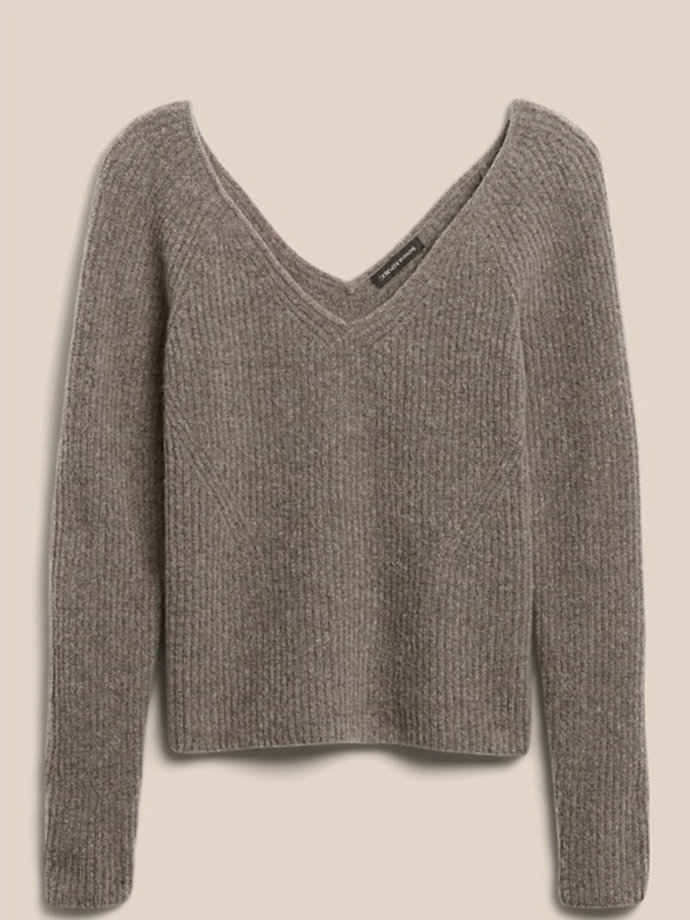 Banana Republic deep V-Neck Taupe Ribbed Women's Sweater size XL wool blend